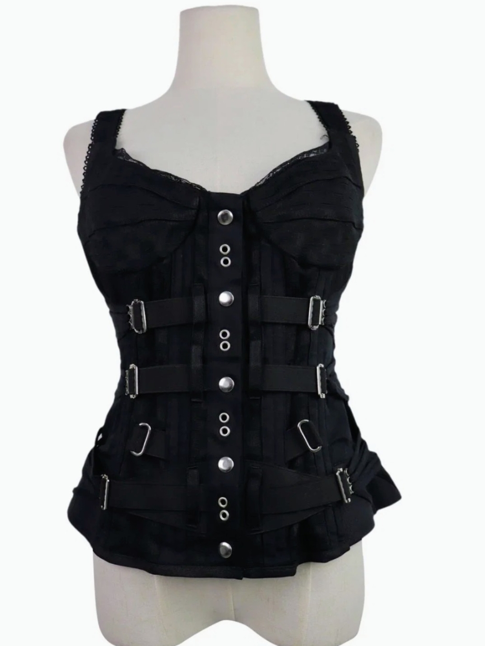 D&G Dolce & Gabbana Rare Vintage Black Gothic Buckle Bustier Corset Top 46/M US